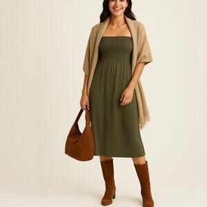 Modern Citizen Smocked Bodice Strapless Ribbed Knit Dress Size Small Green